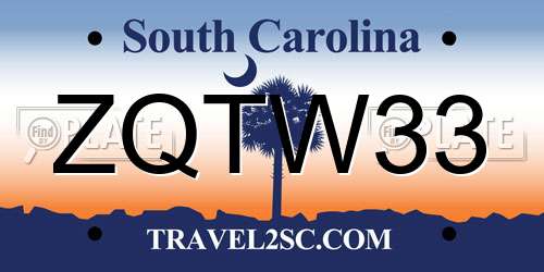 ZQTW33 South Carolina License Plate