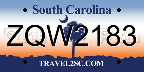 ZQW2183 South Carolina License Plate