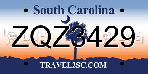 ZQZ3429 South Carolina License Plate