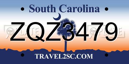 ZQZ3479 South Carolina License Plate