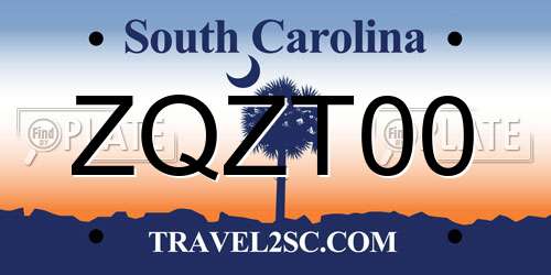 ZQZT00 South Carolina License Plate