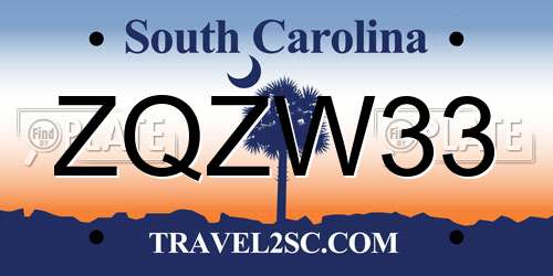 ZQZW33 South Carolina License Plate