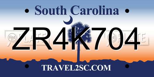 ZR4K704 South Carolina License Plate