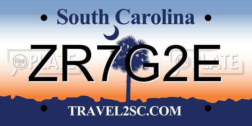 ZR7G2E South Carolina License Plate