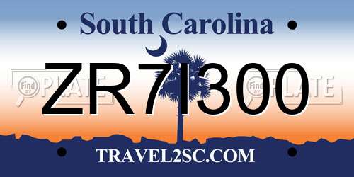 ZR7I300 South Carolina License Plate