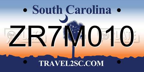 ZR7M010 South Carolina License Plate