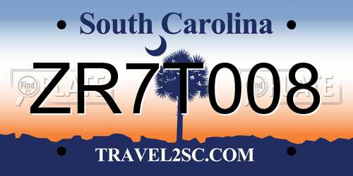 ZR7T008 South Carolina License Plate