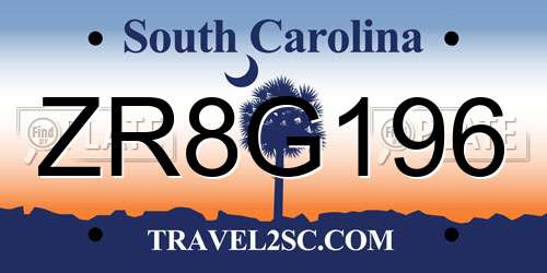 ZR8G196 South Carolina License Plate