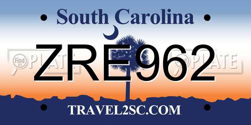 ZRE962 South Carolina License Plate