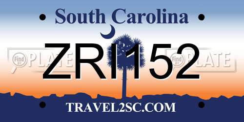ZRI152 South Carolina License Plate