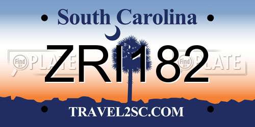 ZRI182 South Carolina License Plate