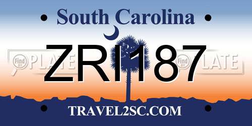 ZRI187 South Carolina License Plate