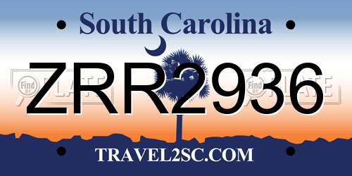 ZRR2936 South Carolina License Plate