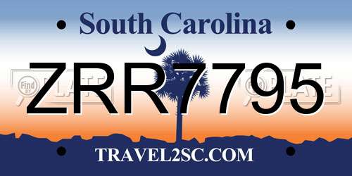 ZRR7795 South Carolina License Plate