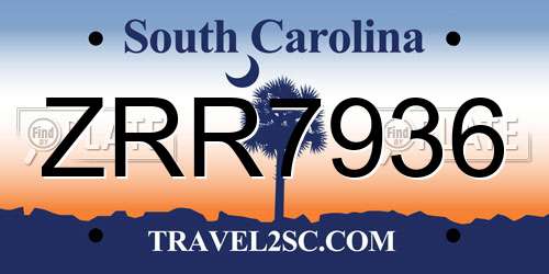 ZRR7936 South Carolina License Plate