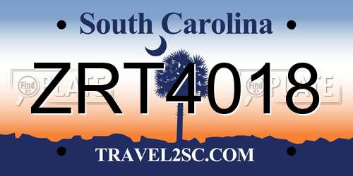 ZRT4018 South Carolina License Plate