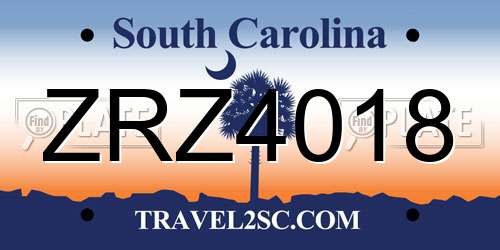 ZRZ4018 South Carolina License Plate