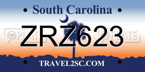 ZRZ623 South Carolina License Plate