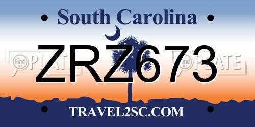 ZRZ673 South Carolina License Plate