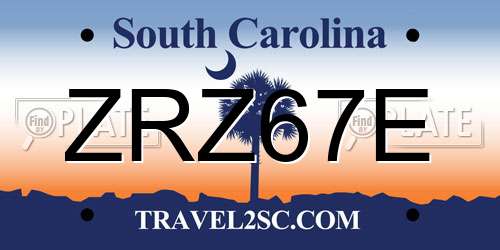 ZRZ67E South Carolina License Plate