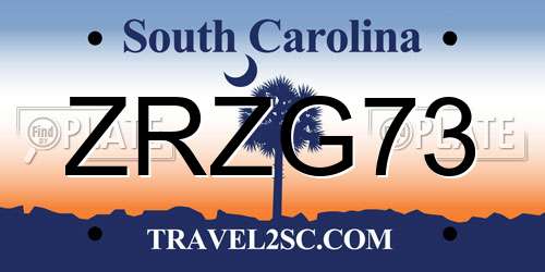 ZRZG73 South Carolina License Plate