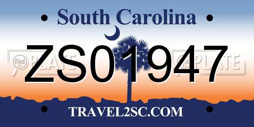ZS01947 South Carolina License Plate