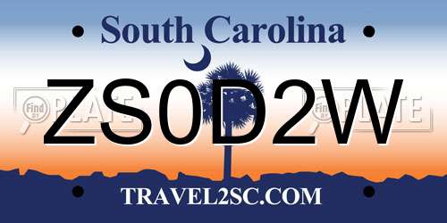 ZS0D2W South Carolina License Plate
