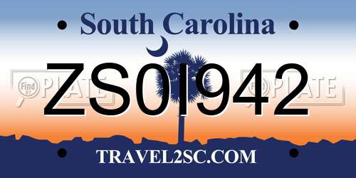 ZS0I942 South Carolina License Plate