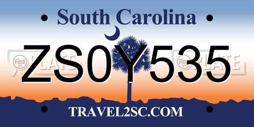 ZS0Y535 South Carolina License Plate