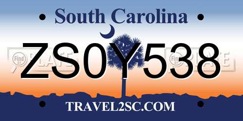 ZS0Y538 South Carolina License Plate