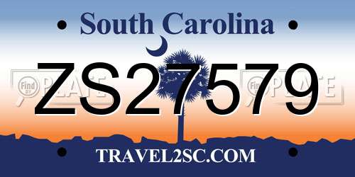 ZS27579 South Carolina License Plate