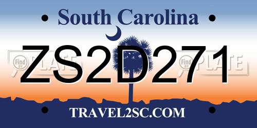 ZS2D271 South Carolina License Plate