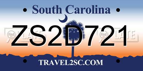 ZS2D721 South Carolina License Plate