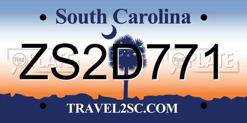 ZS2D771 South Carolina License Plate