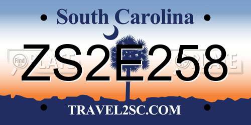 ZS2E258 South Carolina License Plate