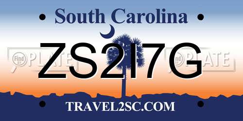 ZS2I7G South Carolina License Plate
