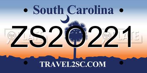 ZS2O221 South Carolina License Plate