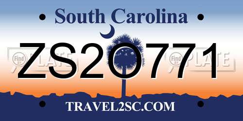 ZS2O771 South Carolina License Plate