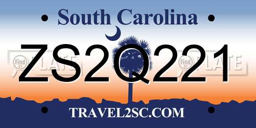 ZS2Q221 South Carolina License Plate
