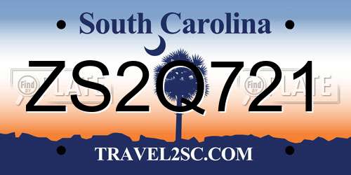 ZS2Q721 South Carolina License Plate