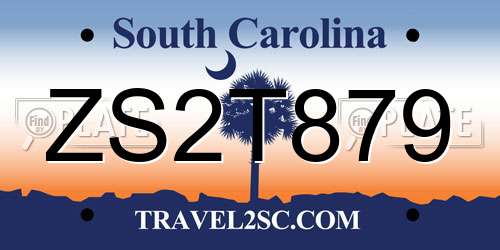 ZS2T879 South Carolina License Plate