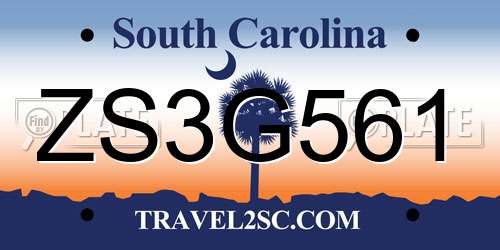 ZS3G561 South Carolina License Plate