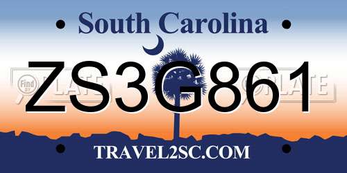 ZS3G861 South Carolina License Plate