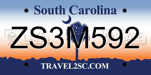 ZS3M592 South Carolina License Plate