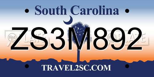 ZS3M892 South Carolina License Plate