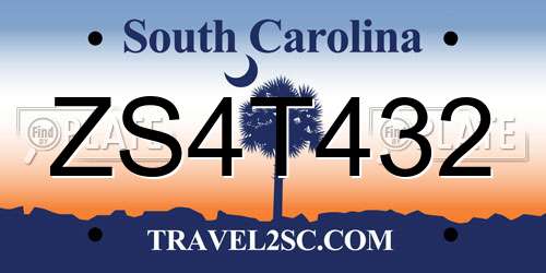 ZS4T432 South Carolina License Plate