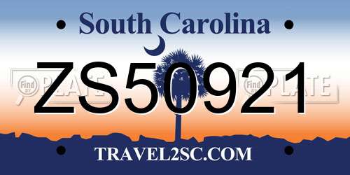 ZS50921 South Carolina License Plate