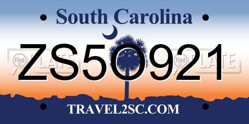 ZS5O921 South Carolina License Plate