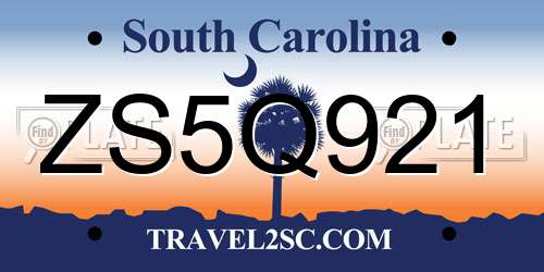 ZS5Q921 South Carolina License Plate