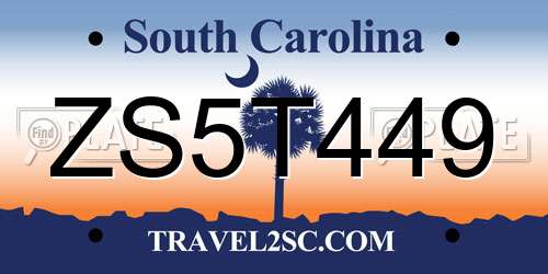 ZS5T449 South Carolina License Plate